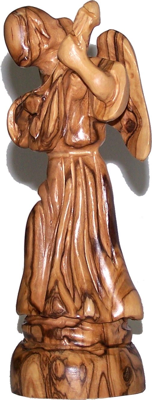  Angel playing music - carved in olive wood , modern style ( 17cm or 6.8 Inches )、mySite、elrpsem3k