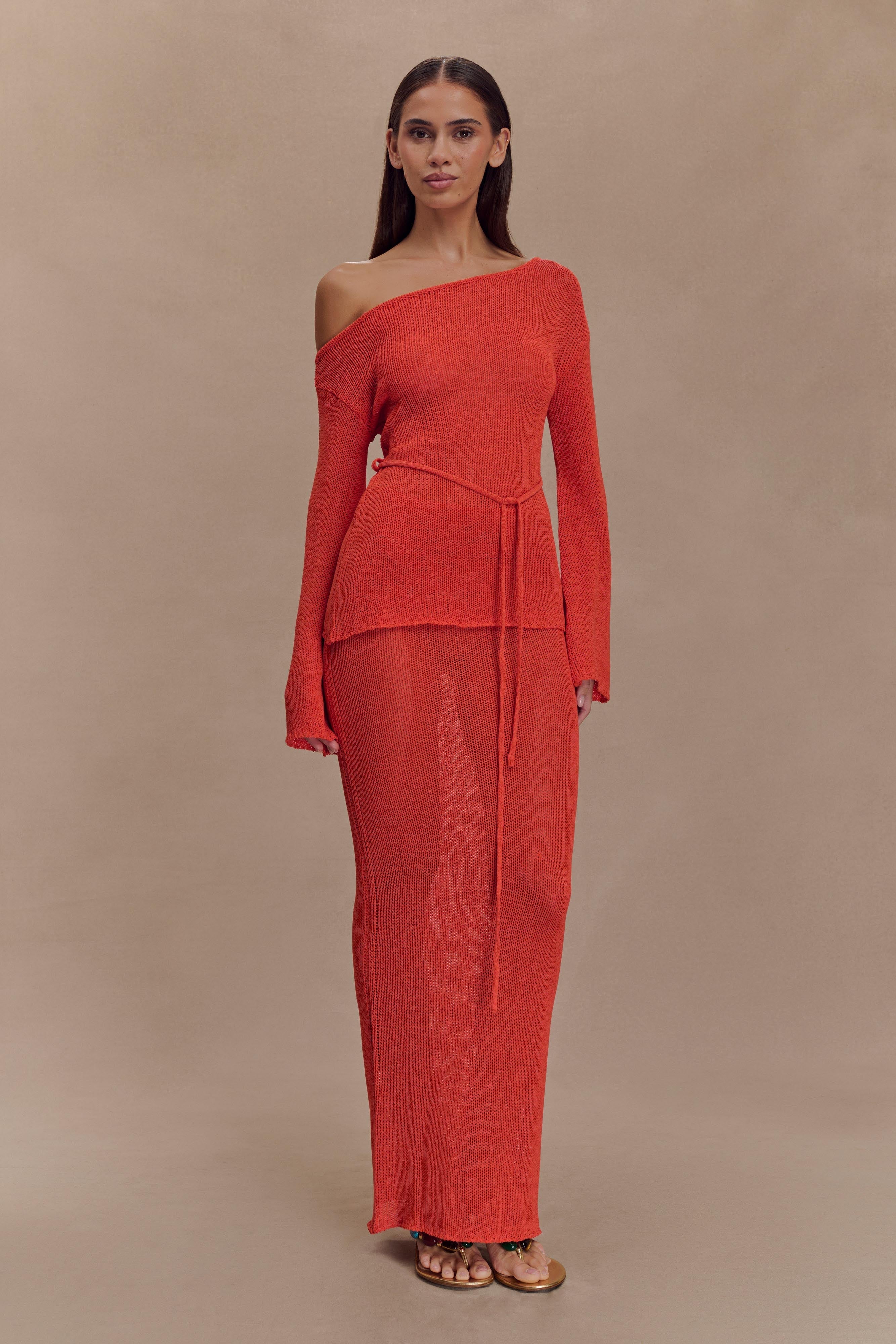 Reagan Off Shoulder Knit Top - Orange、mySite、solidvoid