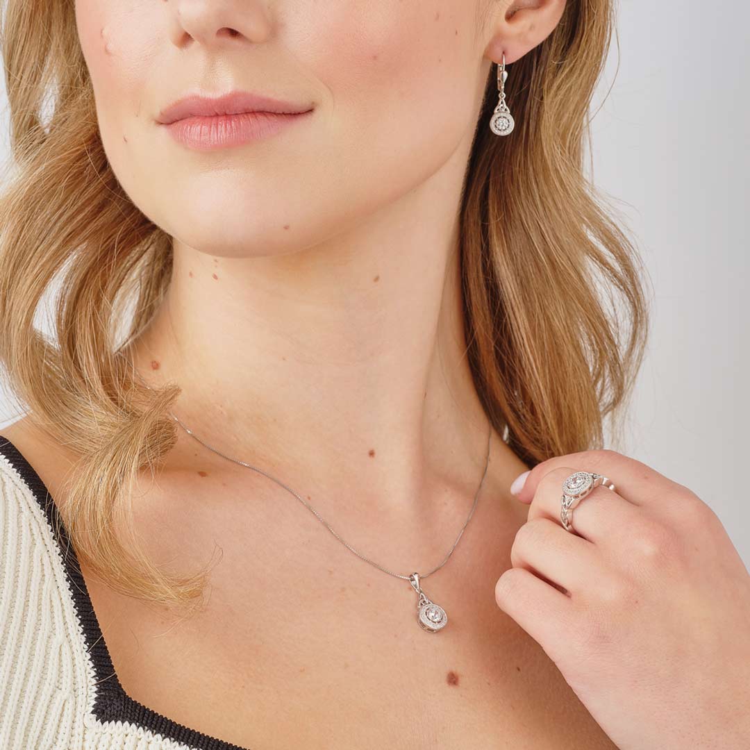  Sterling Silver Cluster Cz Trinity Knot Necklace