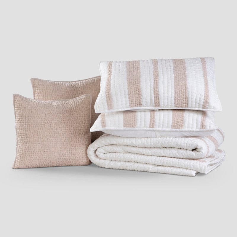 Cotton Bedspread with Pillow Covers | Ivory & Beige | Set of 3、mySite、camillekostekn