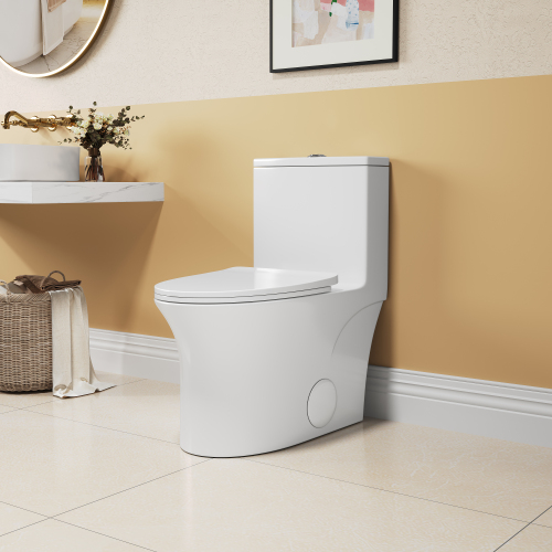 1.1/1.6 GPF Elongated Comfort Height Floor Mounted One-Piece Toilet, CUPC Certified, WaterSense Cetified, Ceramic, White Color, Soft Close Seat、、xpatfood