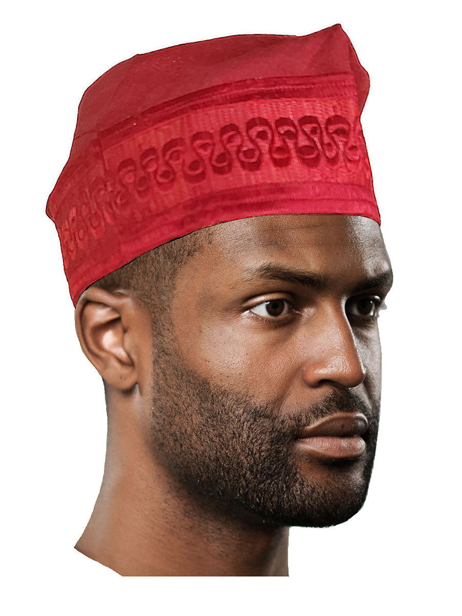 Red Embroidered African Hand woven Aso Oke Hat、mySite、solidvoid