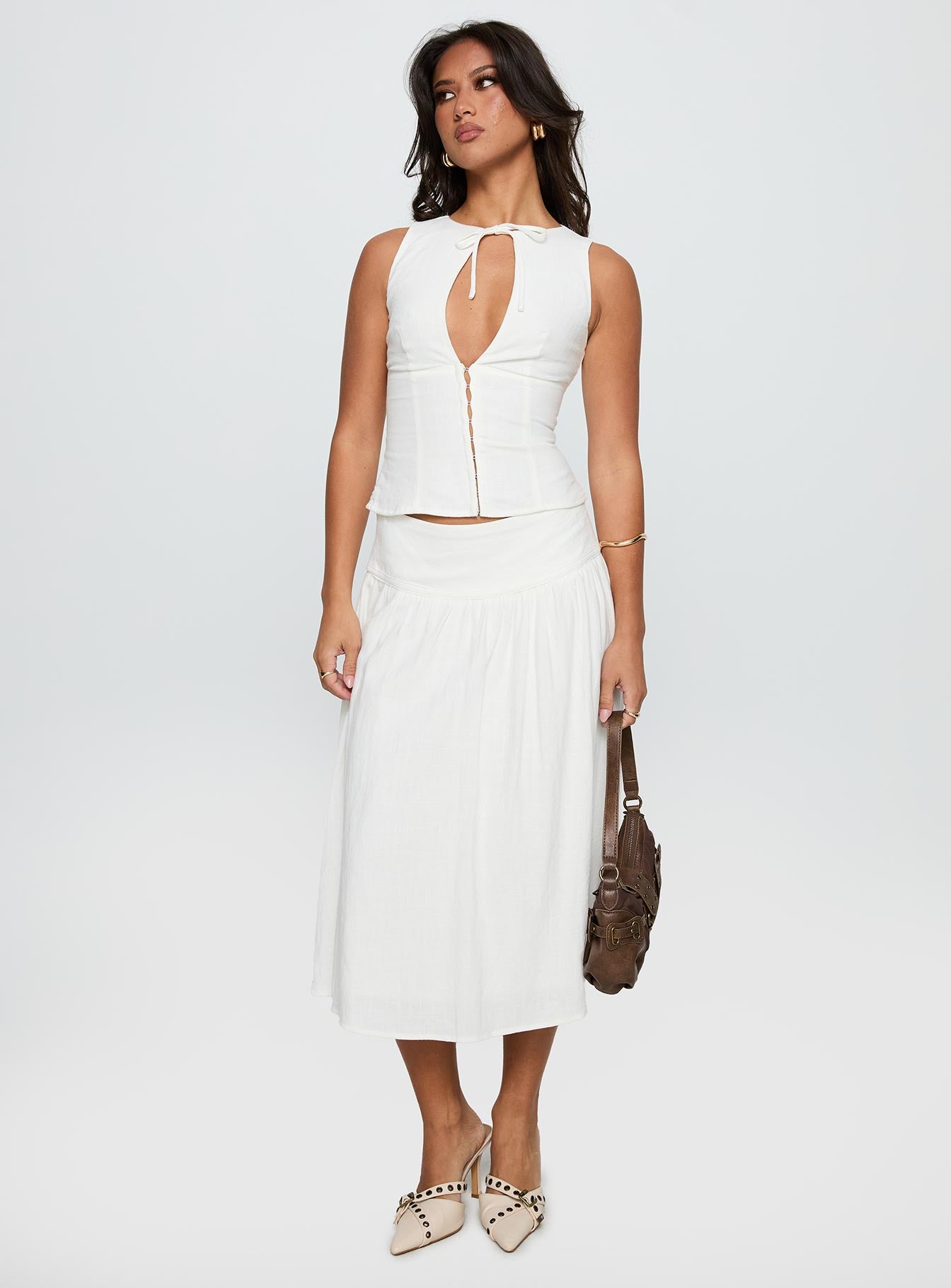 Heart Of Gold Linen Blend Midi Skirt White、mySite、solidvoid