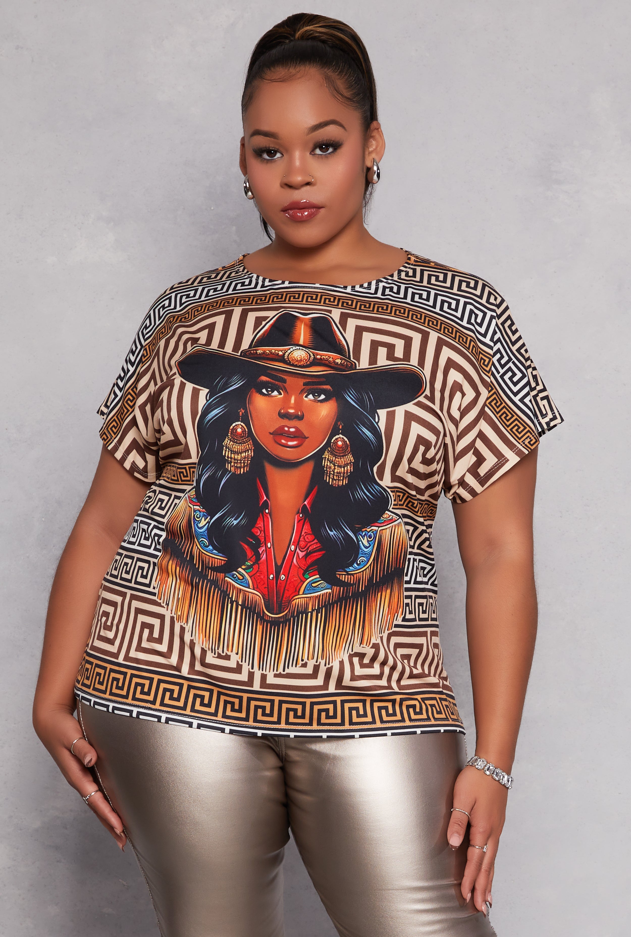 Plus Size Greek Key Cowgirl Graphic Tee、mySite、camillekostekn