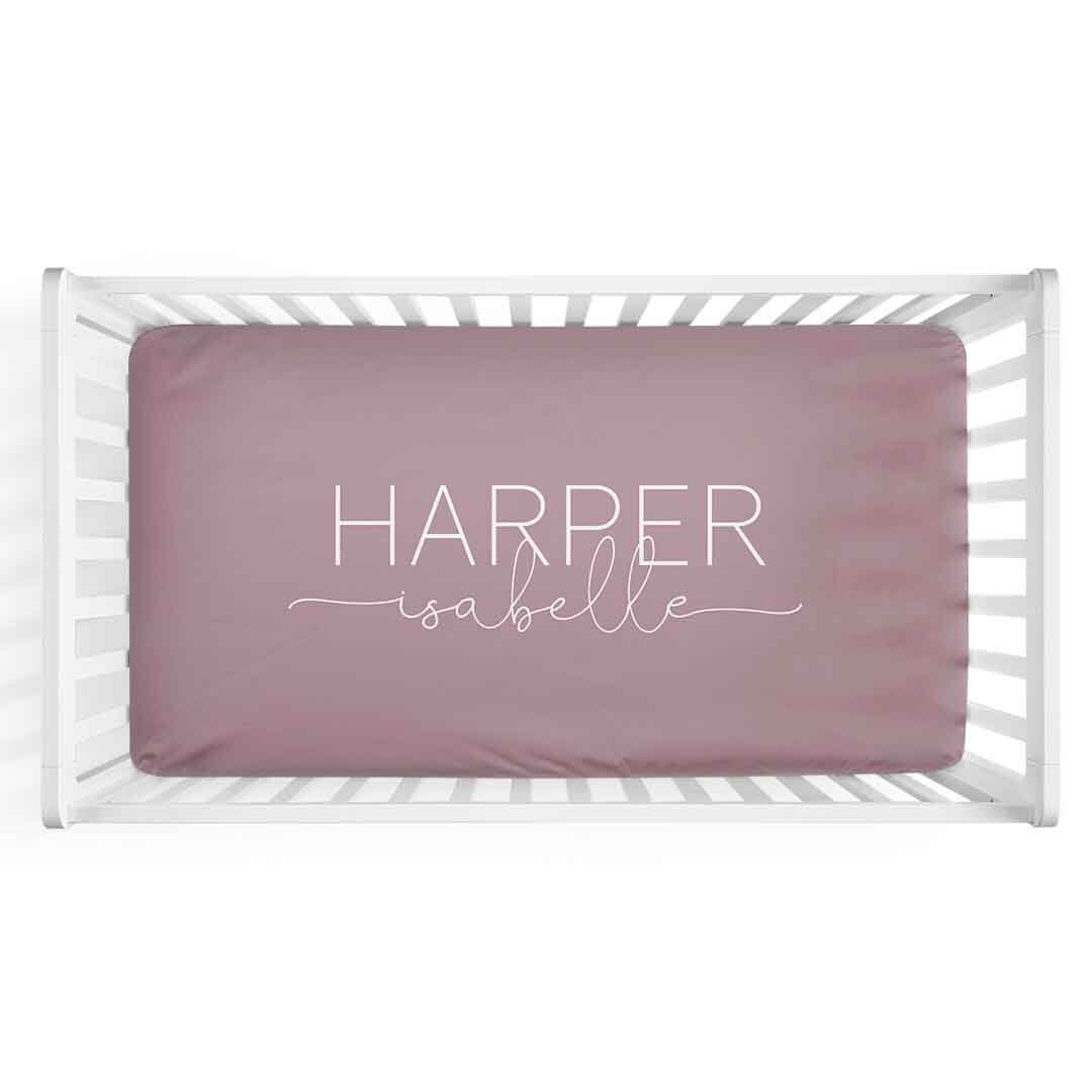  Personalized Crib Sheet in Dusty Purple | Script Font Duo、mySite、layawaytickets