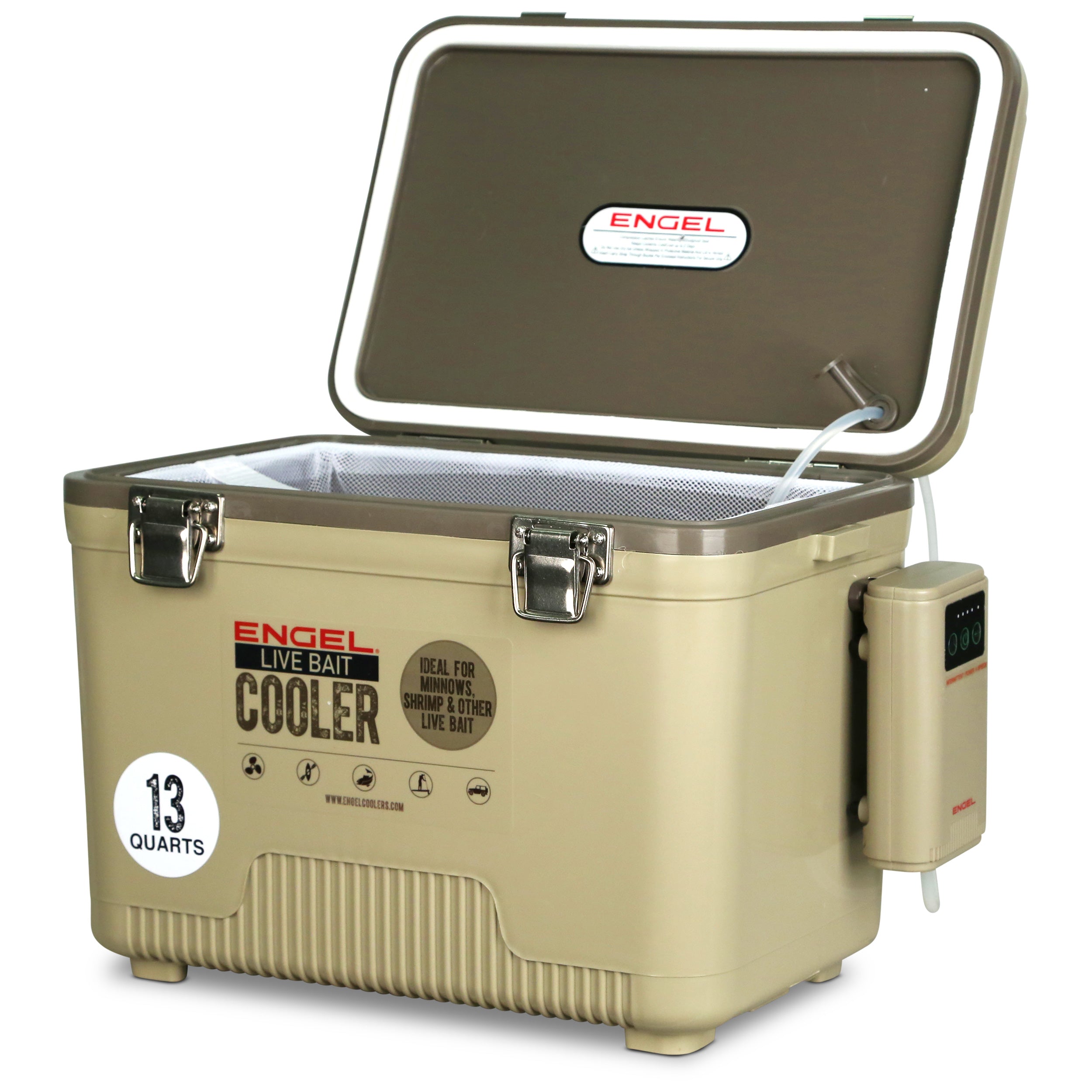 Engel 13Qt Live bait Pro Cooler with AP3 Rechargeable Aerator & Stainless Hardware、mySite、noshort