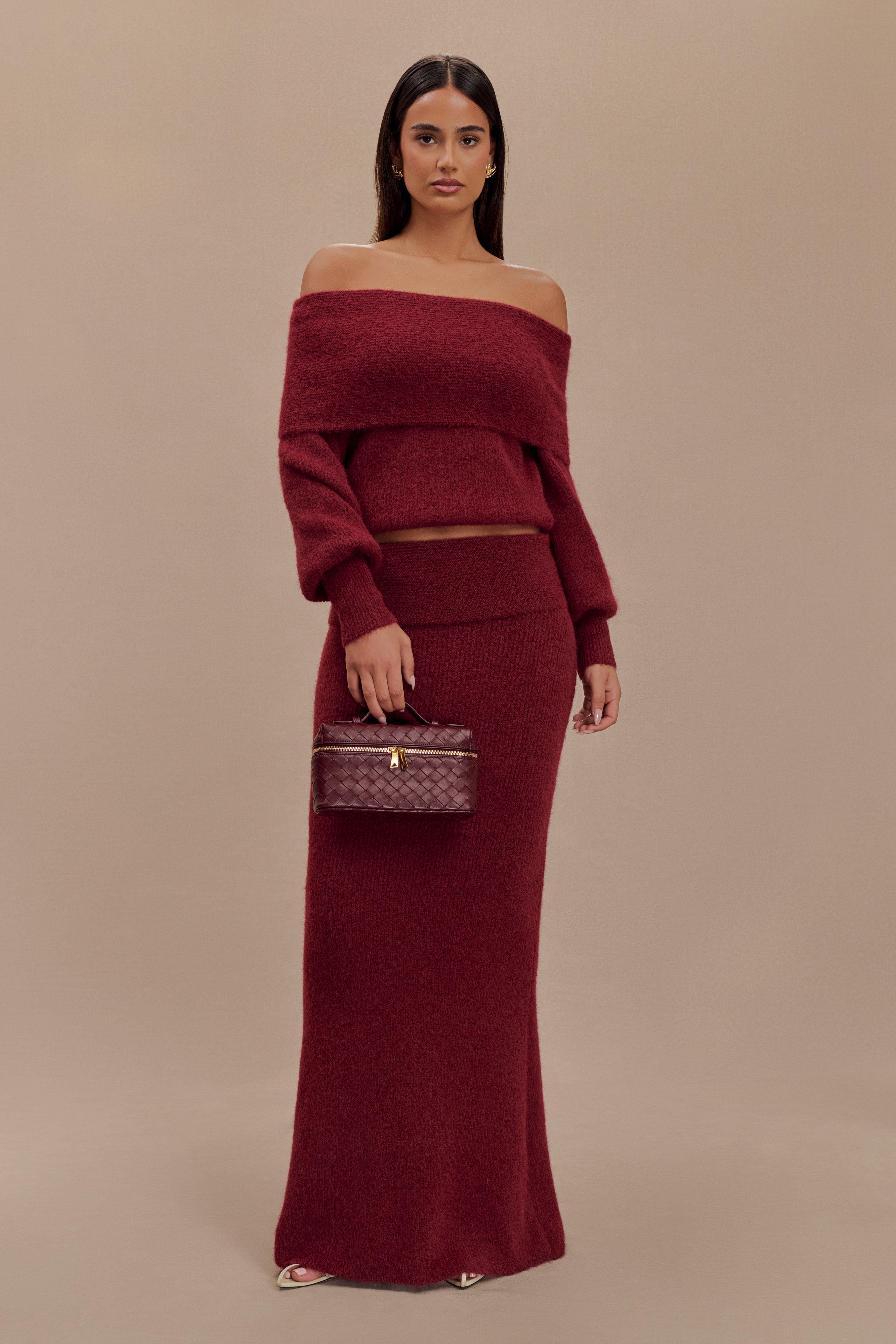 Charlotte Off Shoulder Knit Long Sleeve Top - Merlot、mySite、solidvoid