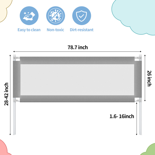 Bed Rail for Toddlers, Detachable Baby Bed Rail Guard, Suitable for Queen, Full, Bed Rails for Toddlers and Baby(Grey, 78.7", 2 Side)、、casual