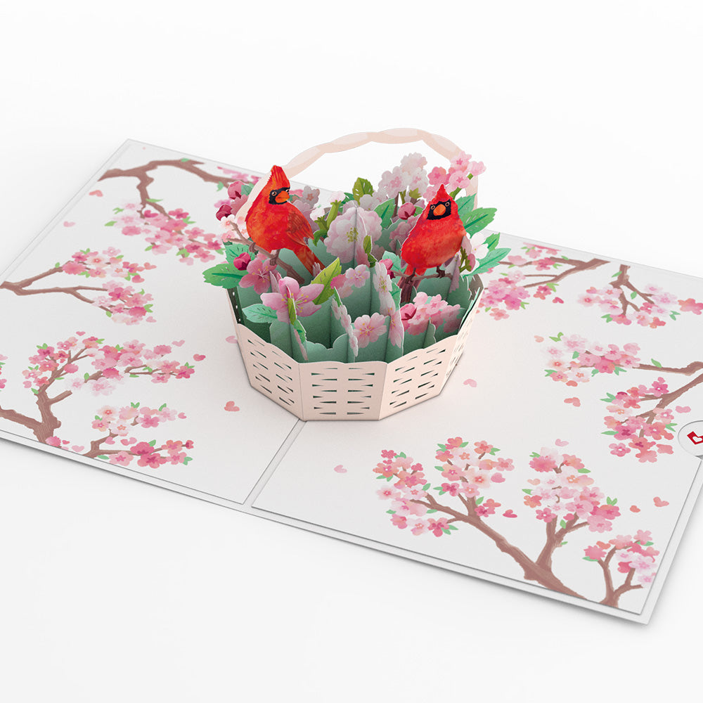 Valentine's Cherry Blossom Basket with Cardinals Pop-Up Card、mySite、solidvoid