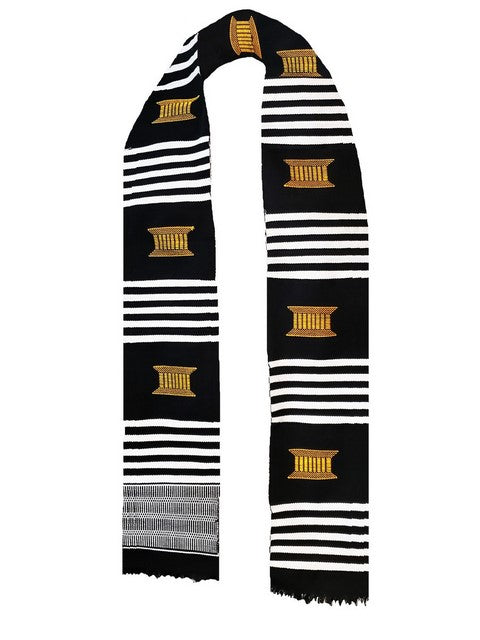 Black, Gold and White Handwoven Kente Sash- Scarf-DPS249、mySite、solidvoid