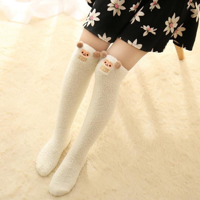 Thigh High Fuzzy Plush Socks, Leggings Adorable Animals to Keep Legs Warm! *、mySite、g9winljtr
