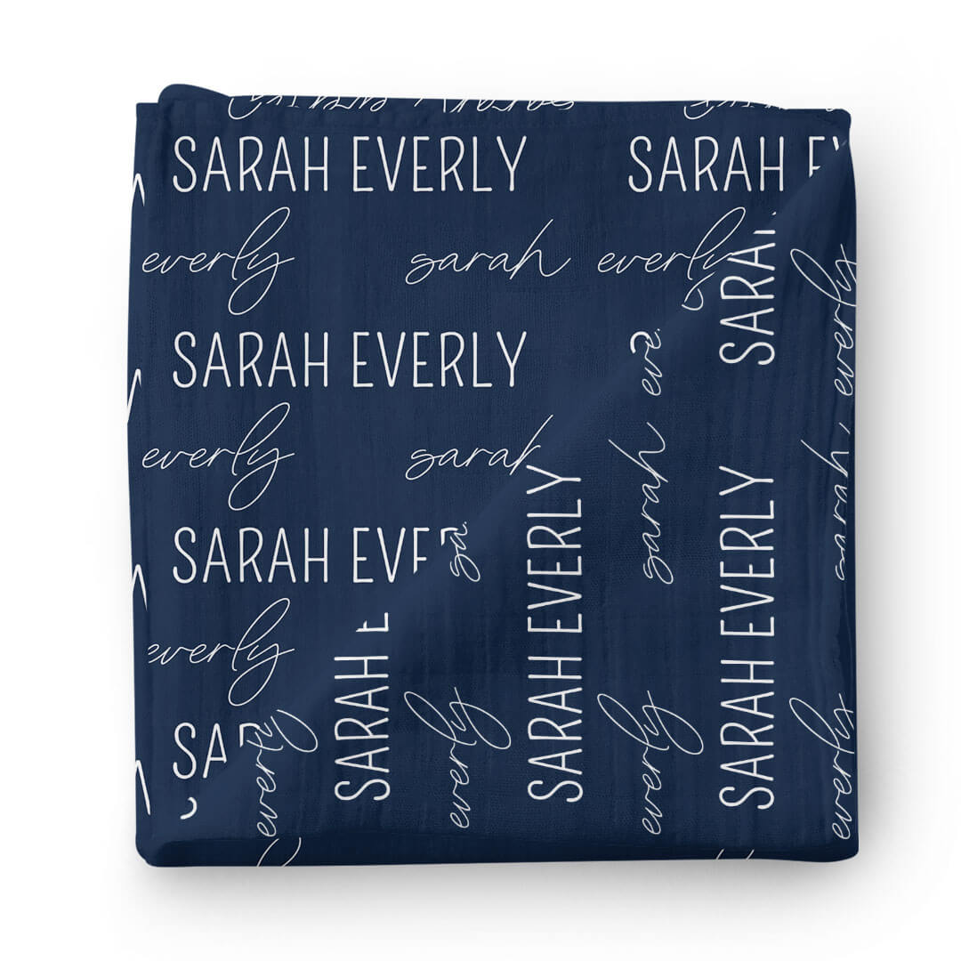  Personalized Navy & White Baby Name Swaddle Blanket - Block & Script、mySite、layawaytickets