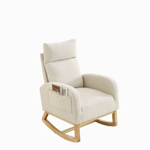 Video Welike 27.6"W Modern Accent High Backrest Living Room Lounge Arm Rocking Chair, Two Side Pocket ,Teddy White (Ivory)、、casual
