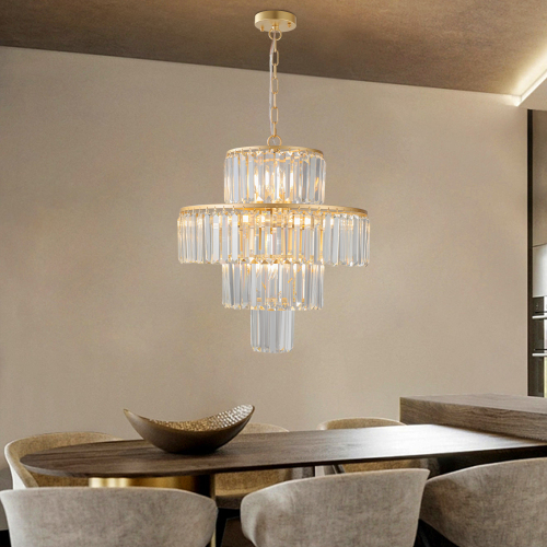 (Same as W1340126461/L5023) 20" Luxury 4-Tier Crystal Chandelier, 12-Light Gold Frame Pendant Light, Elegant Ceiling Lighting for Living Room, Dining Room, Bedroom (No Bulbs)、、eastwooduniform