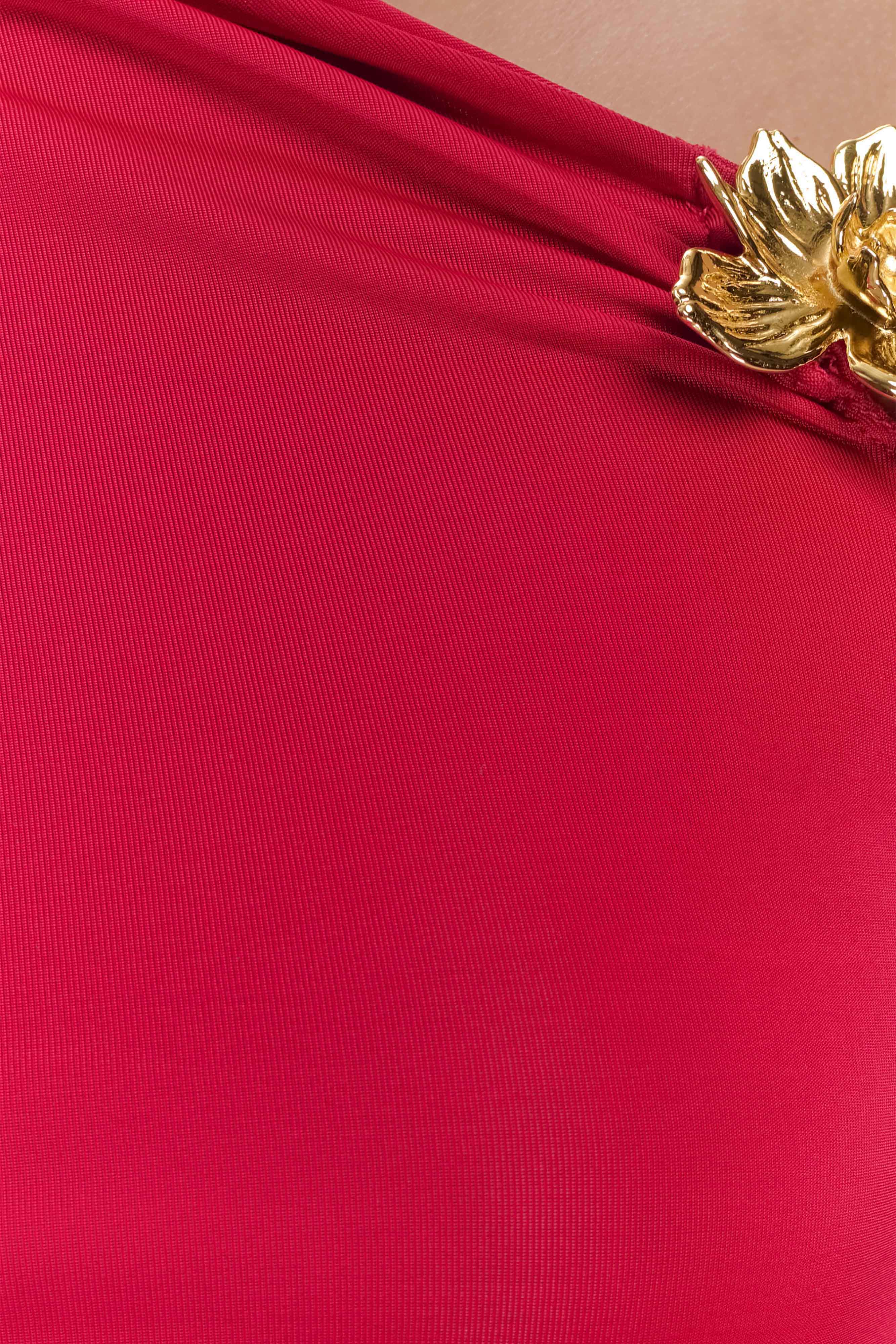 Ainsley Asymmetrical Long Sleeve Top With Floral Hardware - Fuchsia Pink、mySite、solidvoid