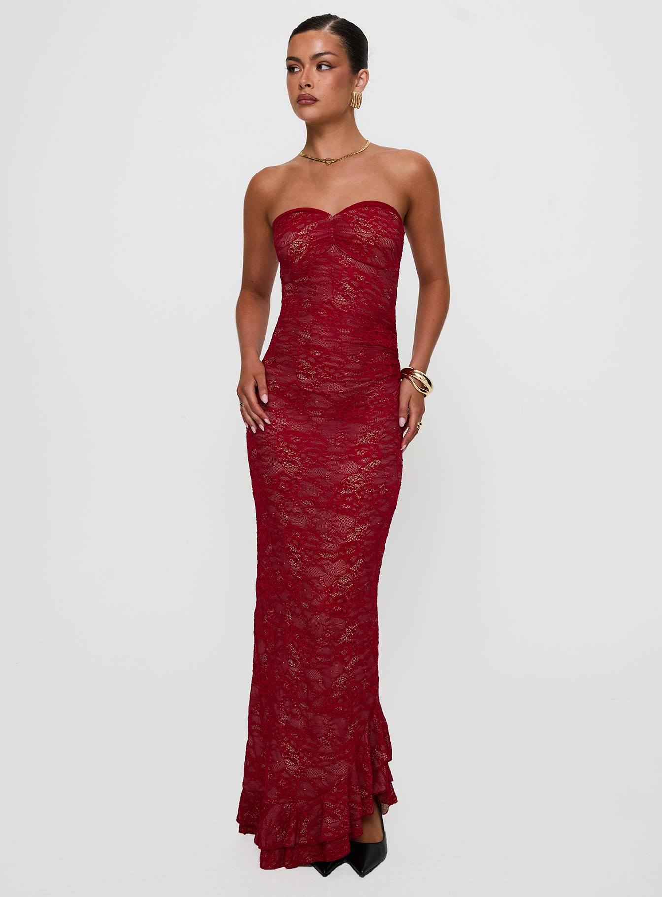 Hailees Lace Strapless Maxi Dress Red、mySite、solidvoid