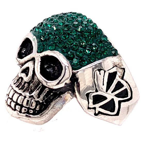 Skull With Tiny Green Accent CZ Stones Stainless Steel Ring / SCR3103、mySite、dreamappss
