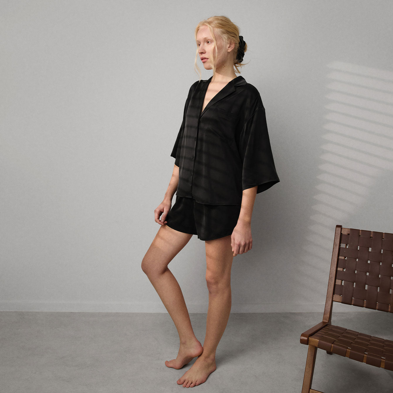 Washable Silk Relaxed Button Up Short Set、mySite、bengalsvssteelers