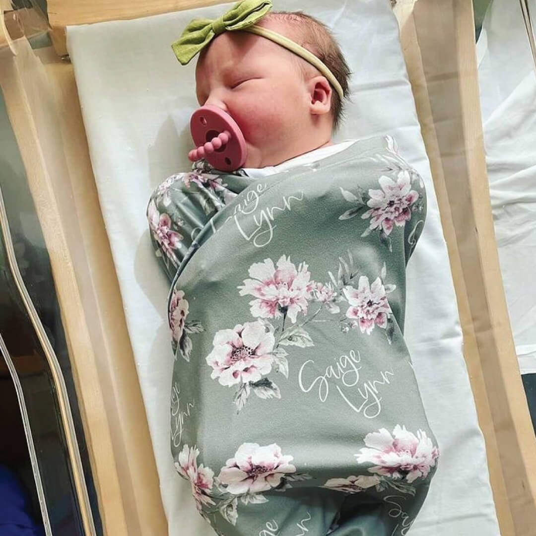  Saylor's Sage & Blush Floral Personalized Baby Name Swaddle、mySite、layawaytickets