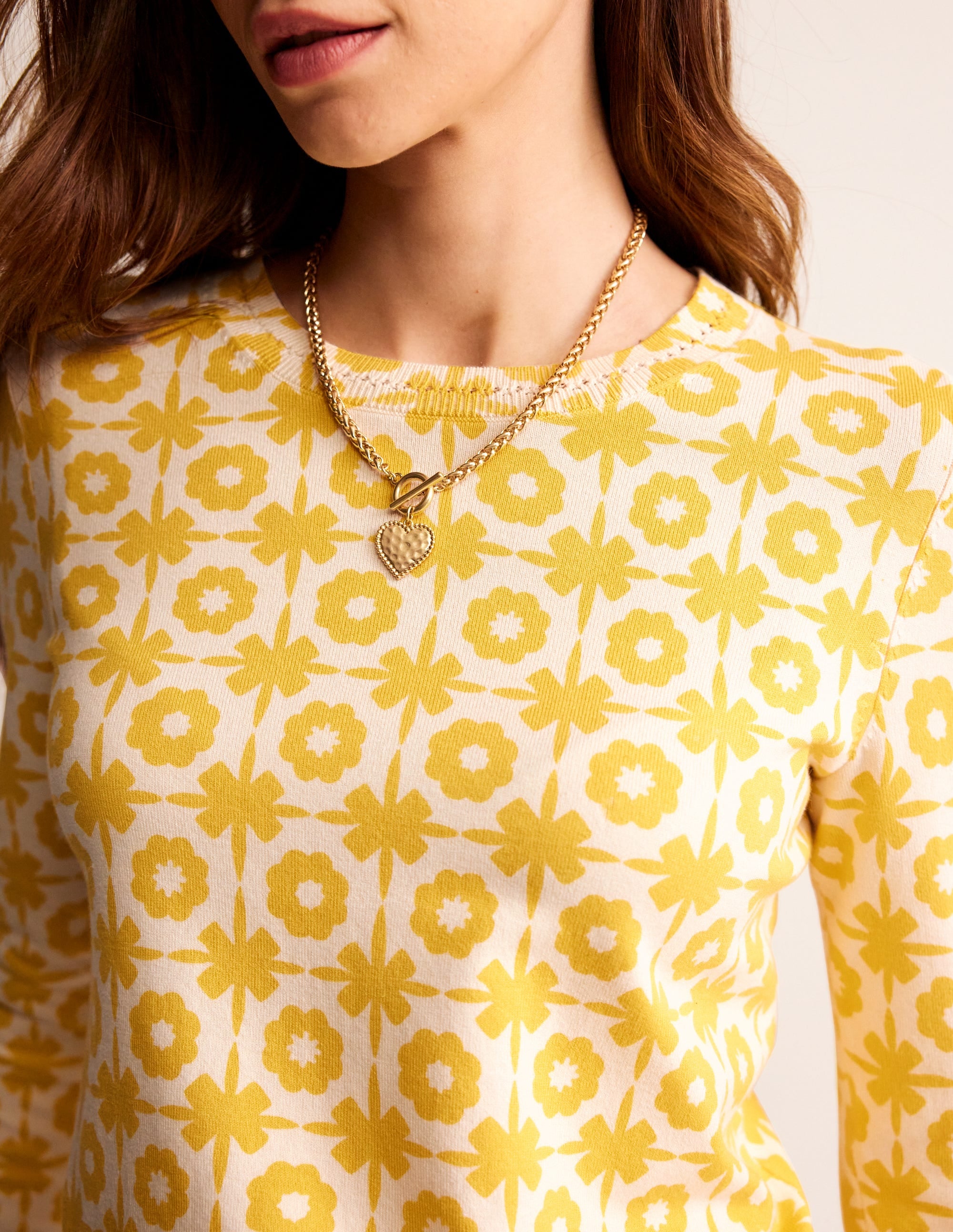  Catriona Cotton Crew Jumper-Mimosa Yellow Print、mySite、ashleygrahame