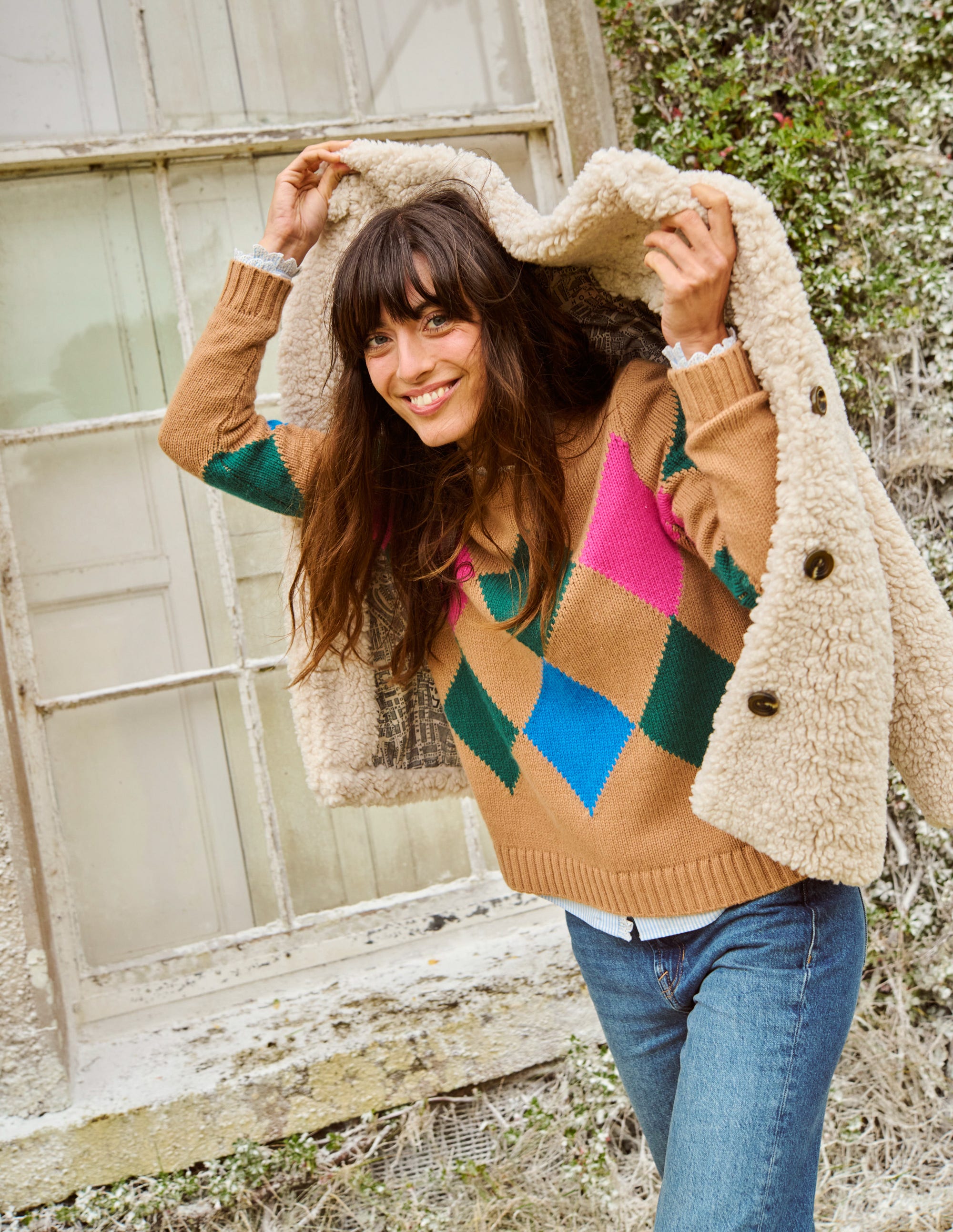  Argyle Crew Neck Jumper-Camel Melange, Multi、mySite、ashleygrahame