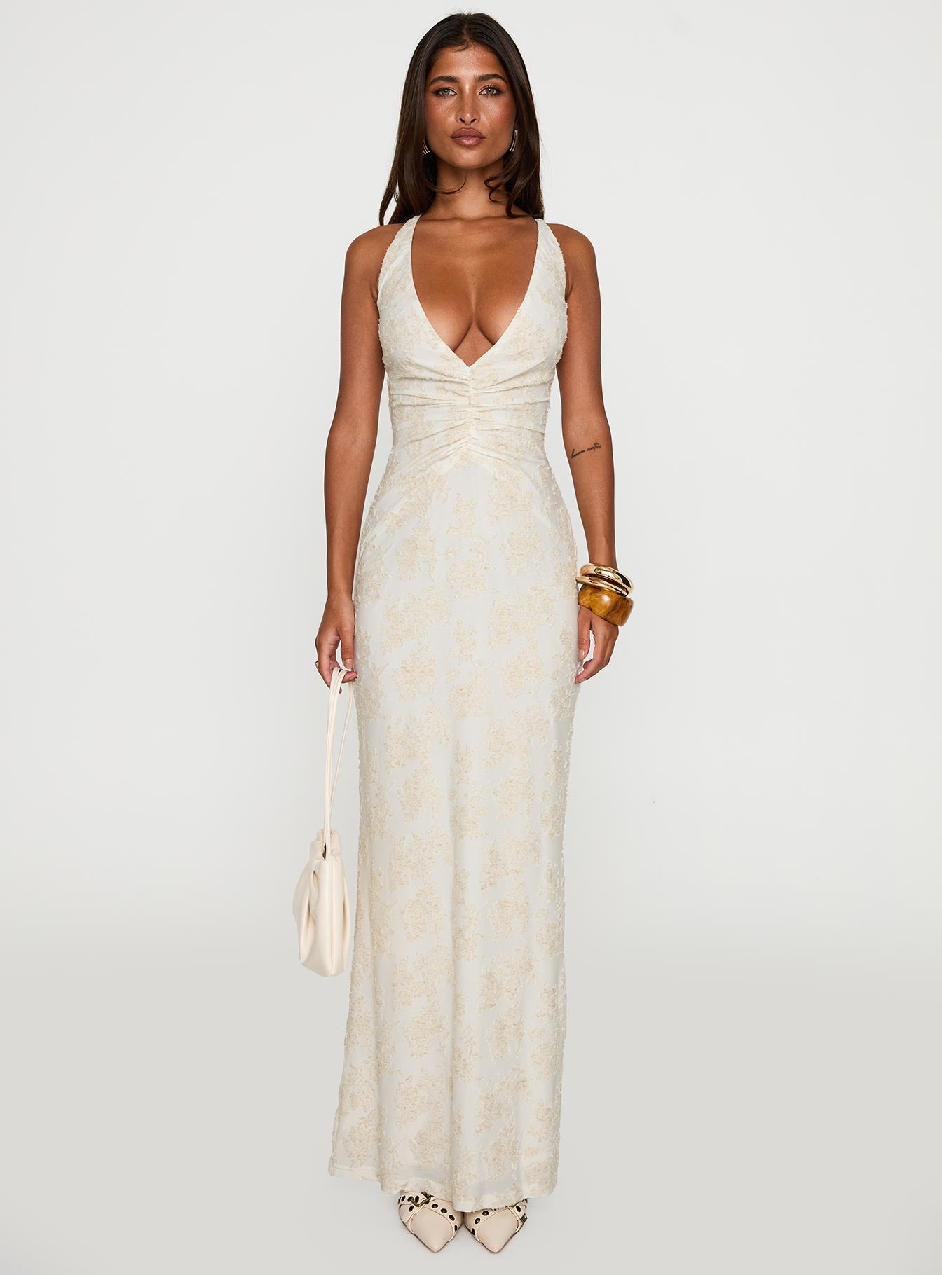 Starcrossed Halter Maxi Dress Cream、mySite、solidvoid