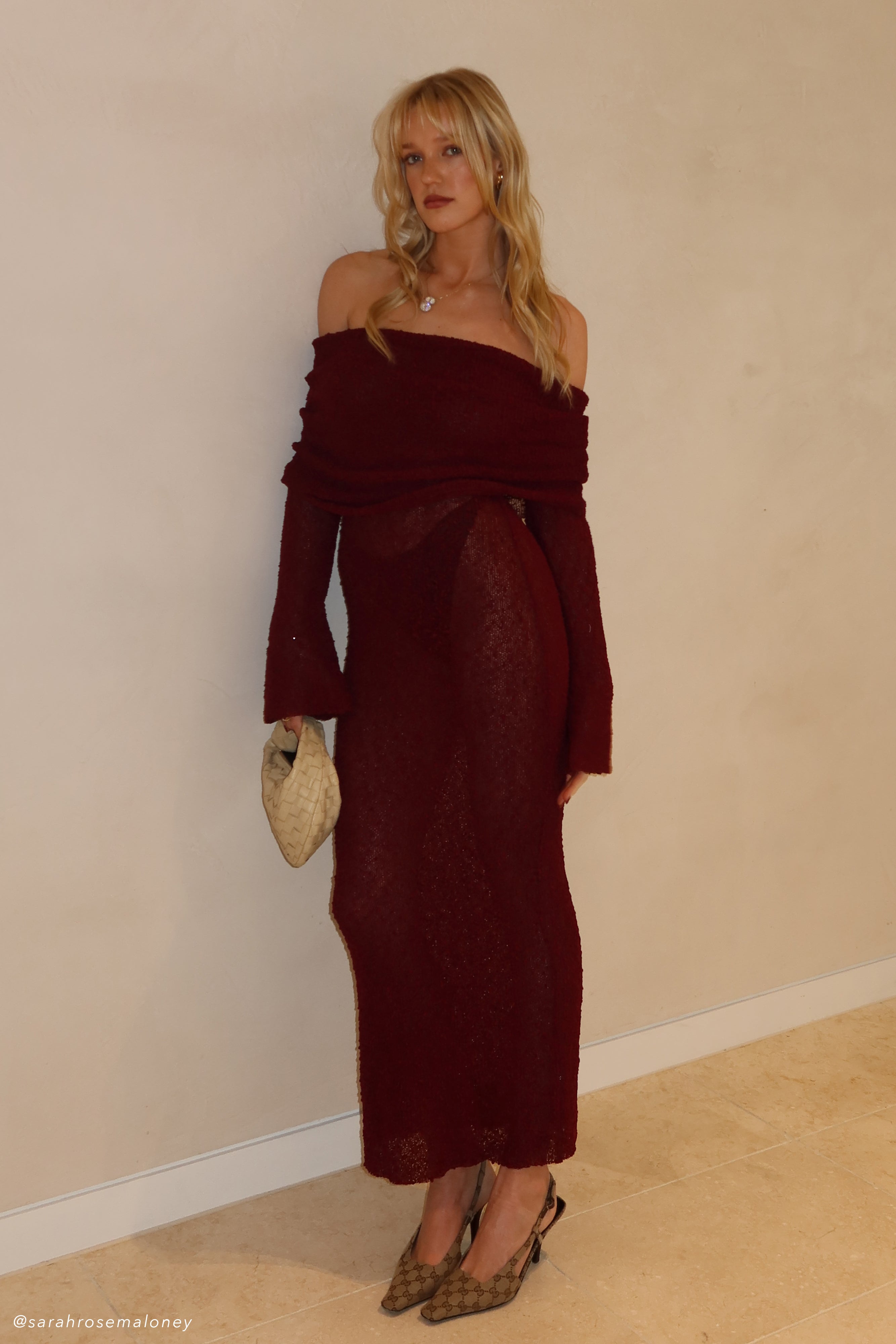 Marisol Off Shoulder Boucle Maxi Dress - Plum、mySite、solidvoid