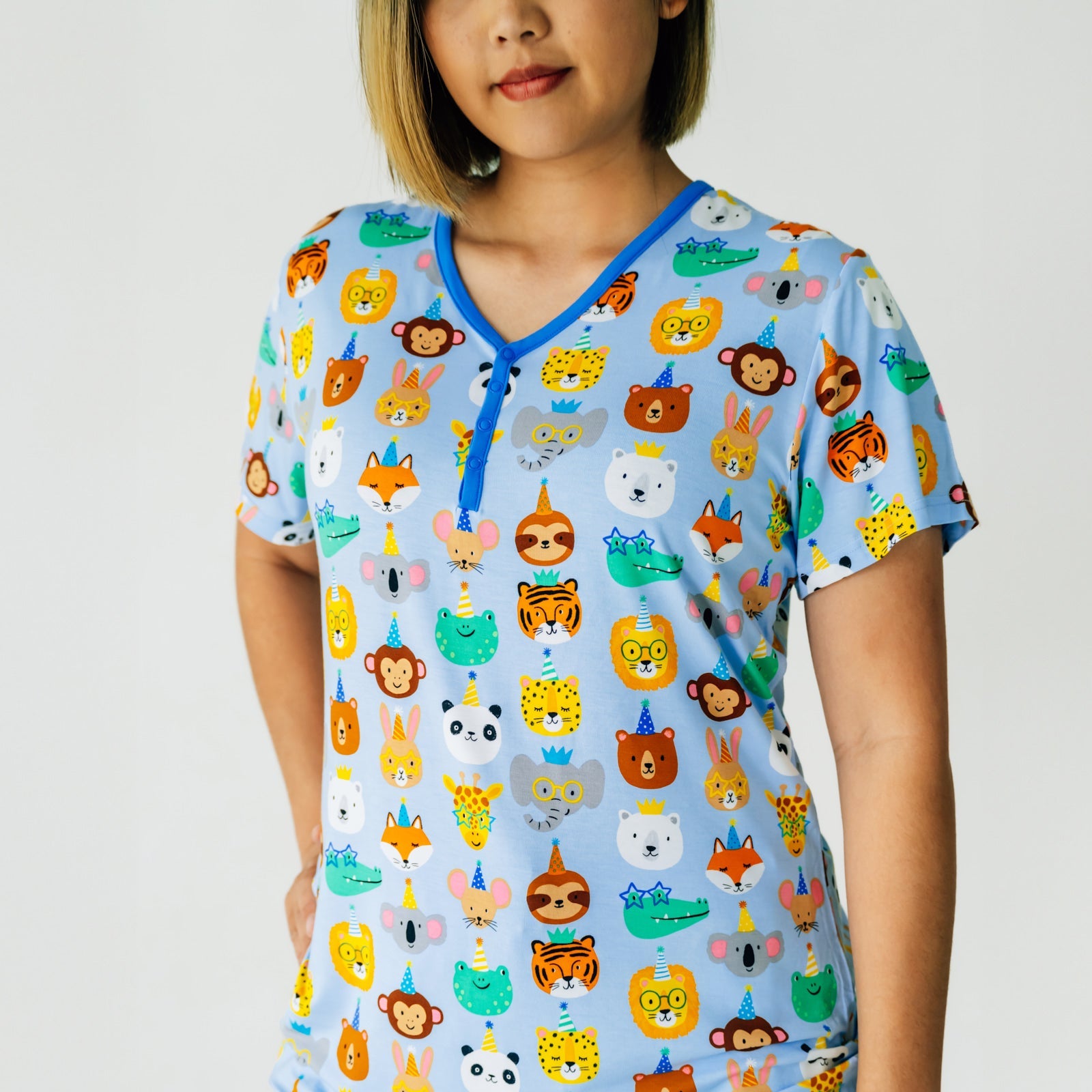  Blue Party Pals Women's Short Sleeve Pajama Top、mySite、layawaytickets