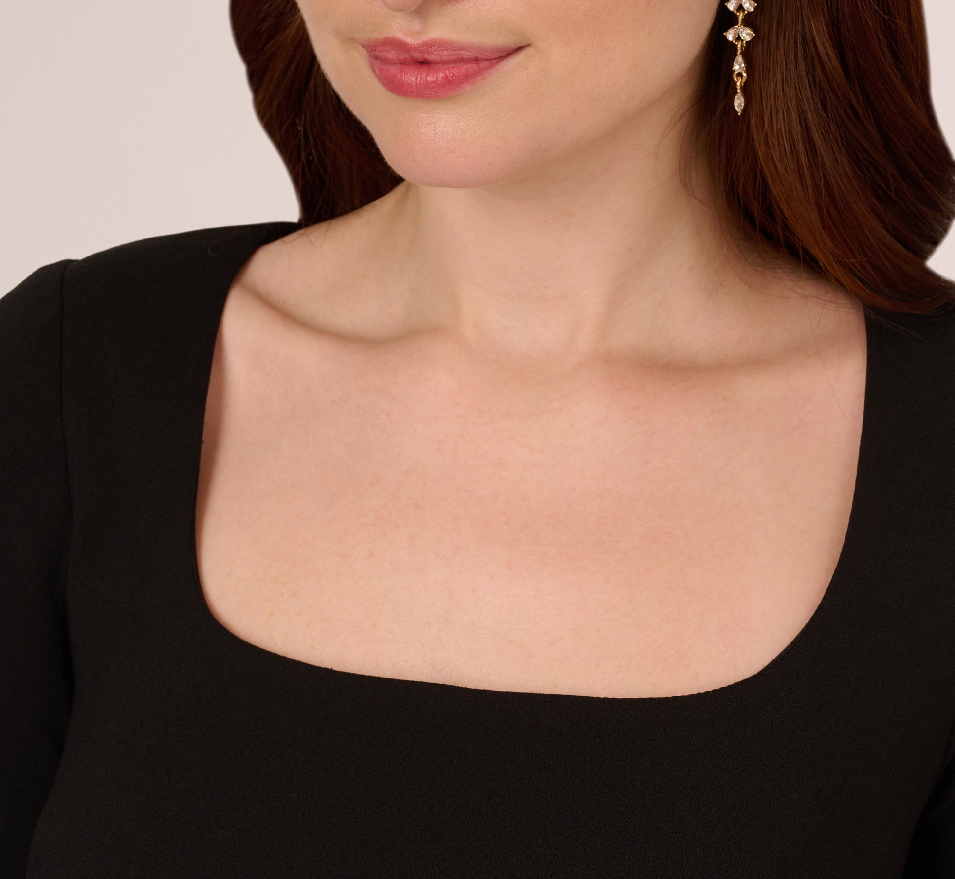 Beaded Three Quarter Sleeve Crepe Dress With Scallop Edges In Black、mySite、solidvoid