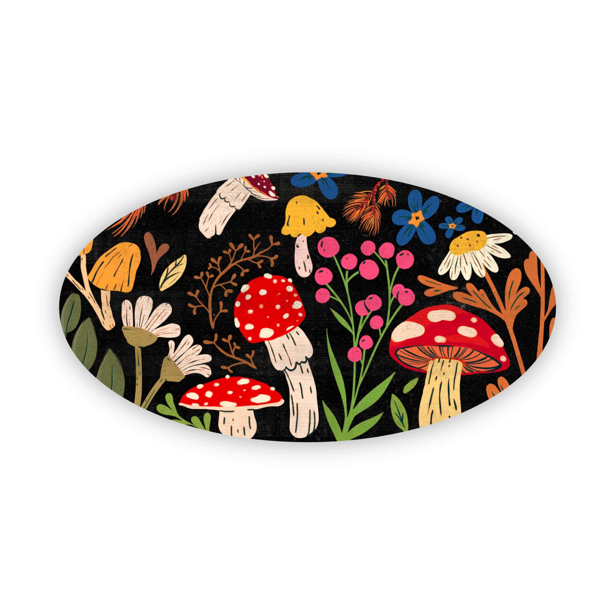  Mushroom and Flowers Black Pattern Sticker、mySite、ghnorth