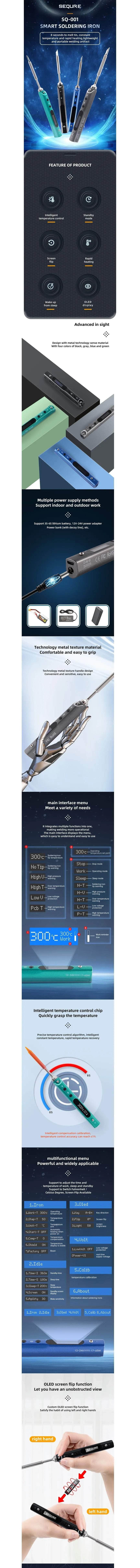 SEQURE Mini SQ-001 65W Digital OLED Soldering Iron w/ 19V Power Supply - TS-B2