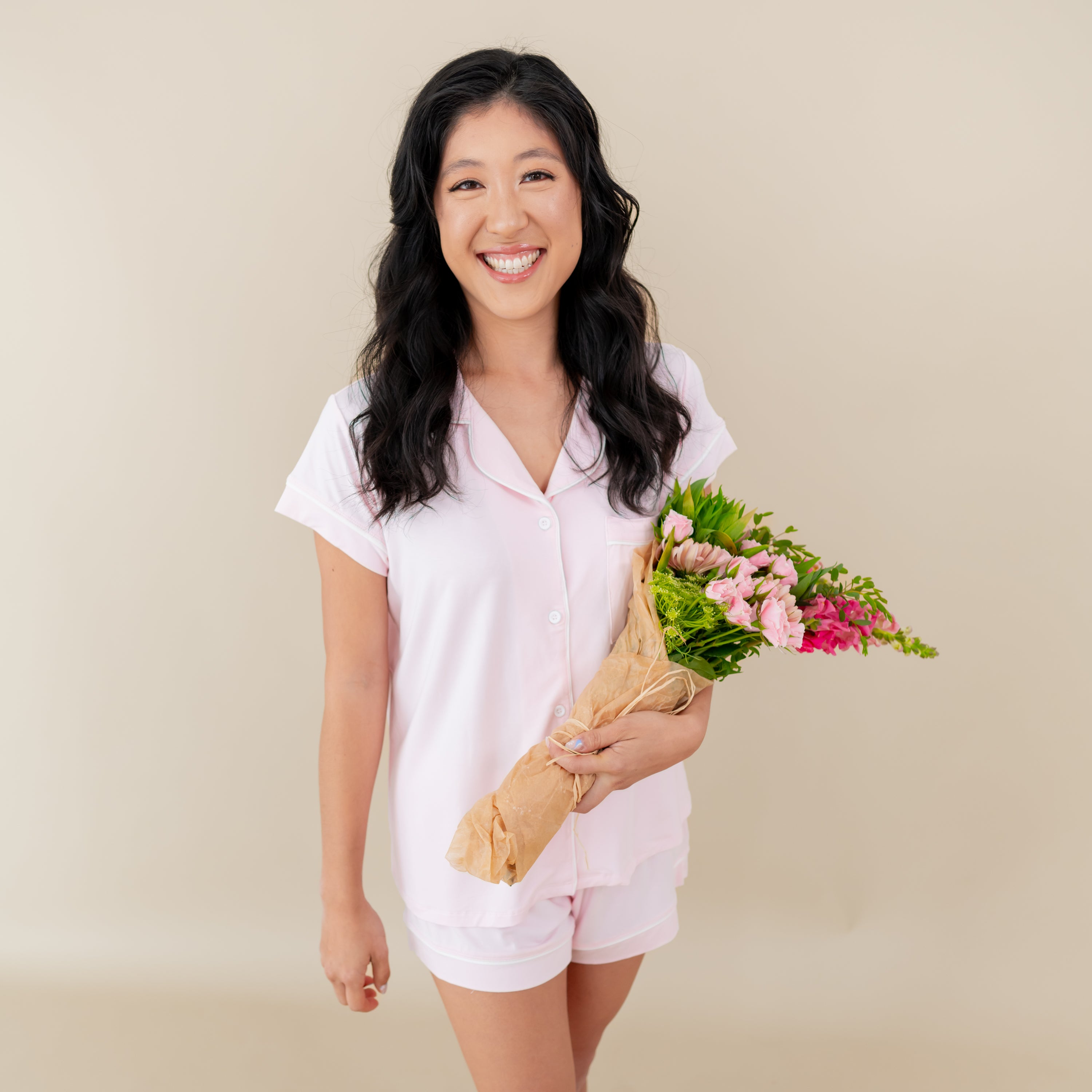  Women’s Short Sleeve Pajama Set in Sakura with Cloud Trim、mySite、layawaytickets
