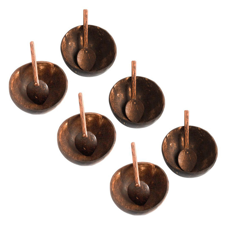 Coconut Bowl & Spoon Set | Brown | Set of 6 | 150 ml、mySite、camillekostekn
