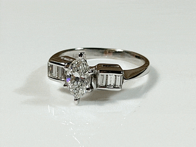 Marquise Diamond Engagement Ring in 14K White Gold, .65ct Center Diamond, .26ct Side Diamonds、mySite、g9winljtr