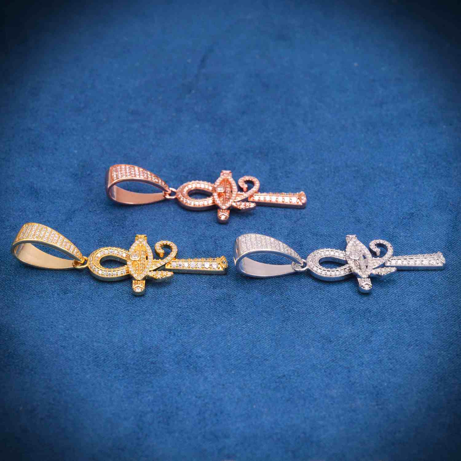 Moissanite Horus Eye Ankh Cross Pendant 14K Gold、mySite、hinf8tx79