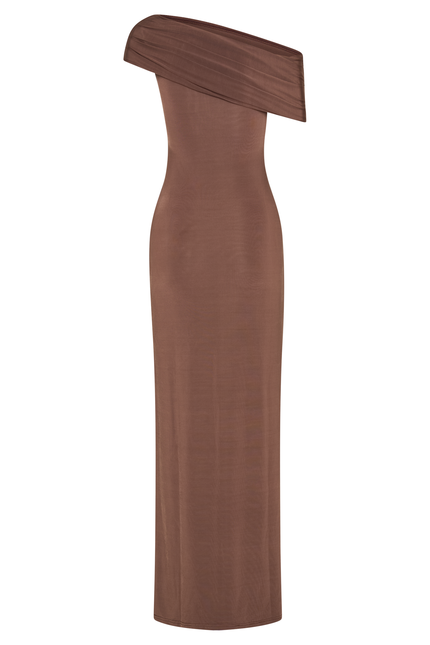 Cassandra Off Shoulder Slinky Maxi Dress - Chocolate、mySite、solidvoid