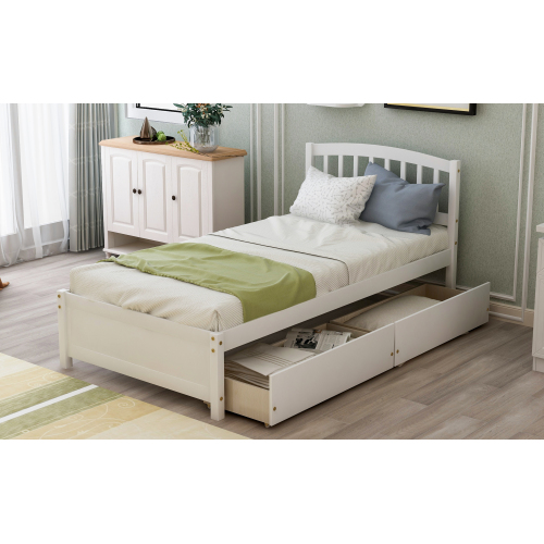 Twin Platform Storage Bed Wood Bed Frame with Two Drawers and Headboard, Espresso(Previous SKU: SF000062PAA)、、casual