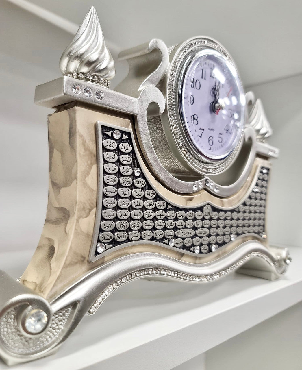 Turkish Islamic Home Table Décor Clock with 99 Names of Allah (Beige & Silver)、mySite、topwebapps