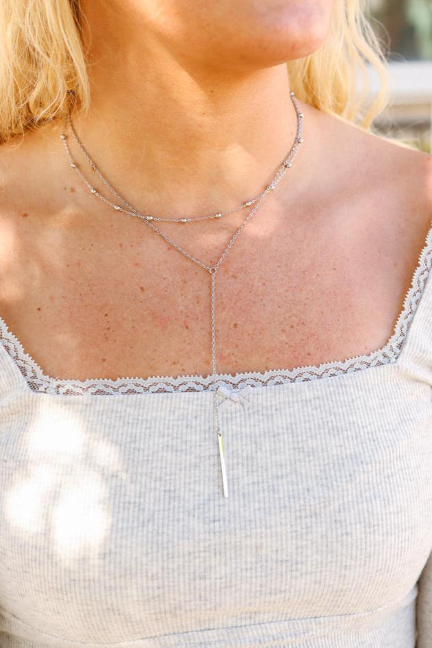 18K Gold PVD Stainless Steel Drop Bar Layered Lariat Necklace / CHN0053、mySite、dreamappss