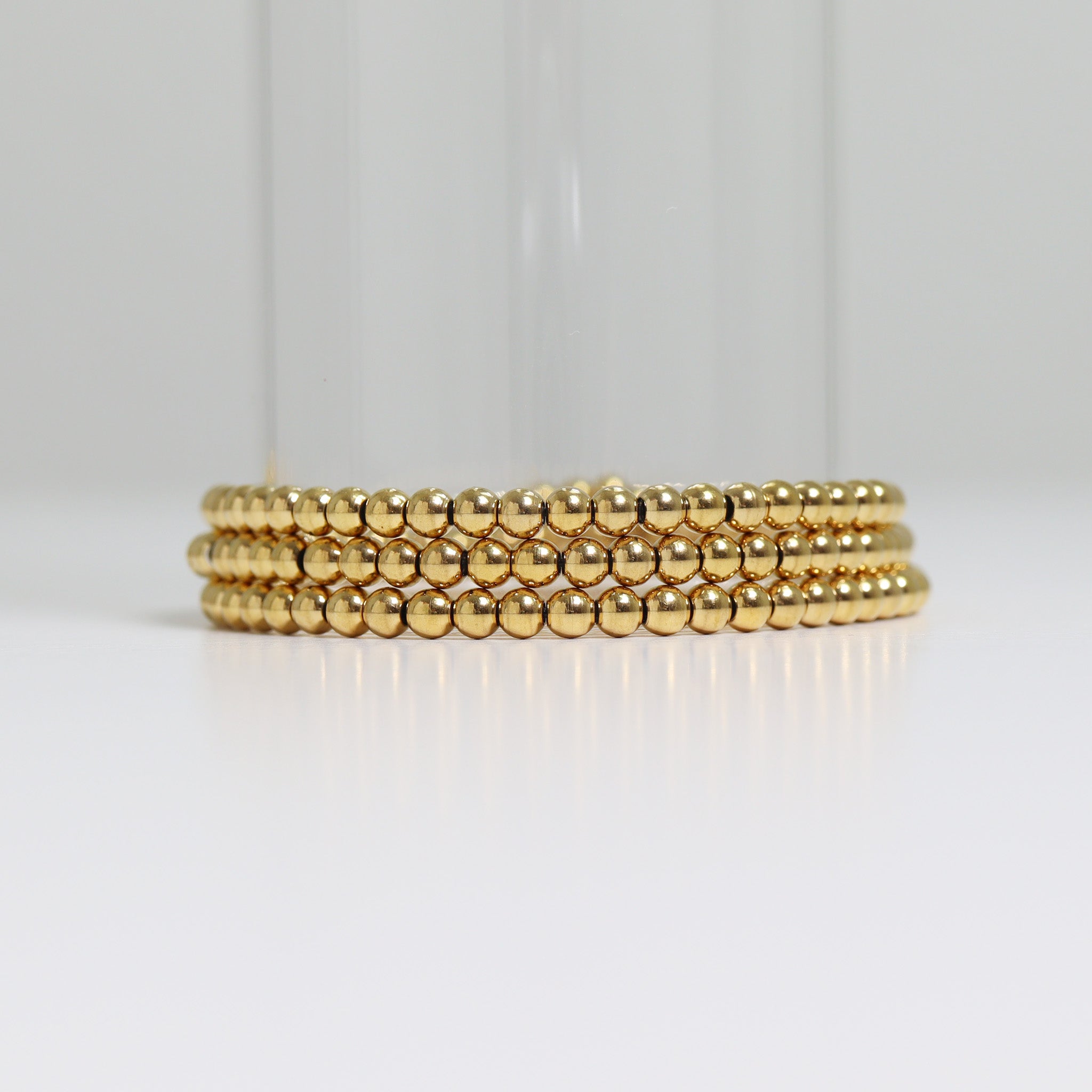 18K Gold PVD Coated Stainless Steel Metal Beaded Stretch Bracelet / SBB0342、mySite、dreamappss