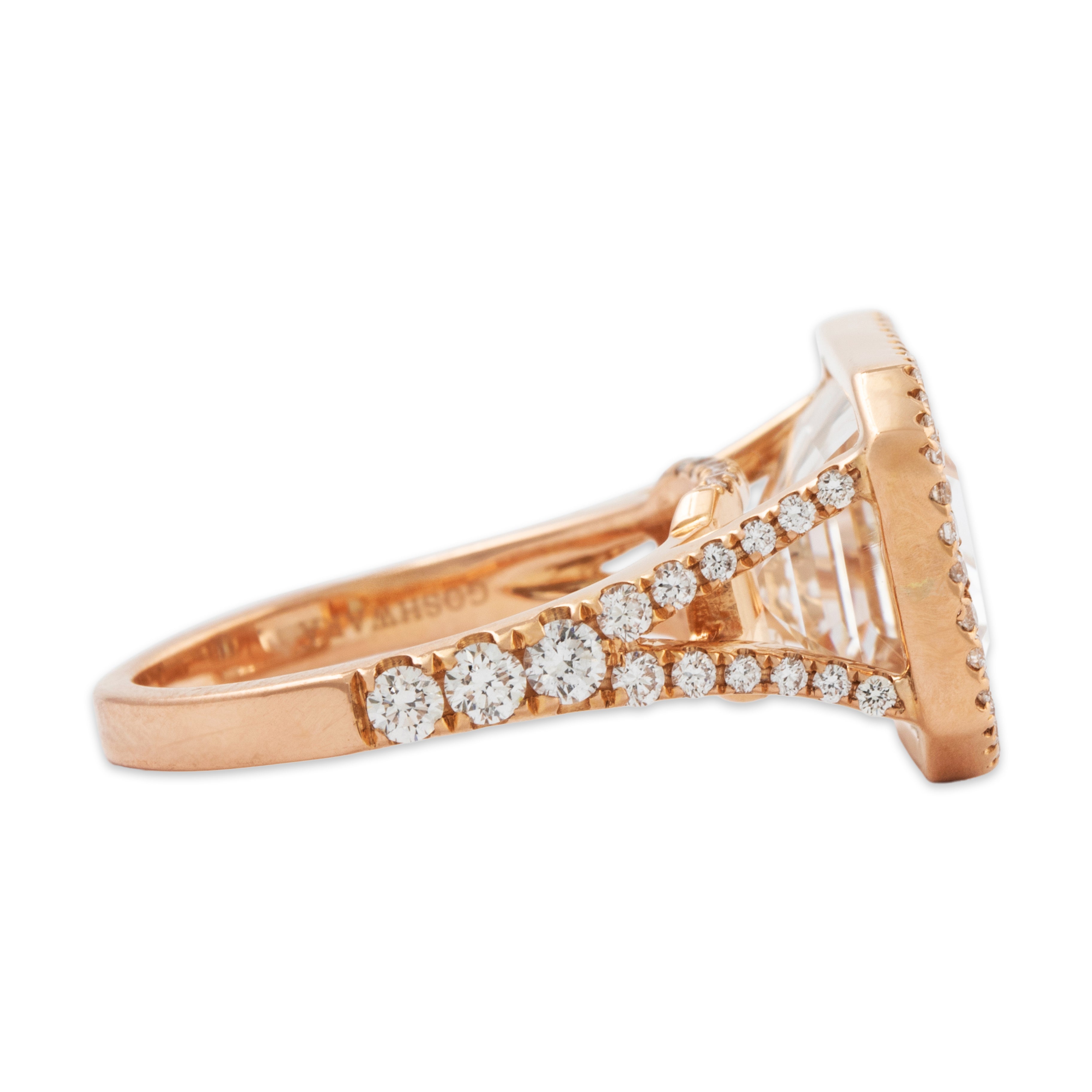 Estate 18k Rose Gold Rock Crystal .738cttw Diamond East-West Cocktail Ring 7.25、mySite、hinf8tx79