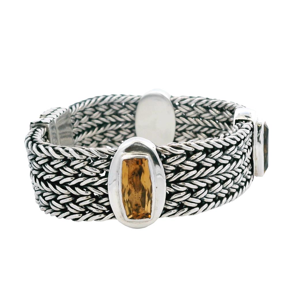 Estate Sterling Silver 8.82ctw Cushion Citrine Multi Strand Braided Bracelet、mySite、botmansion