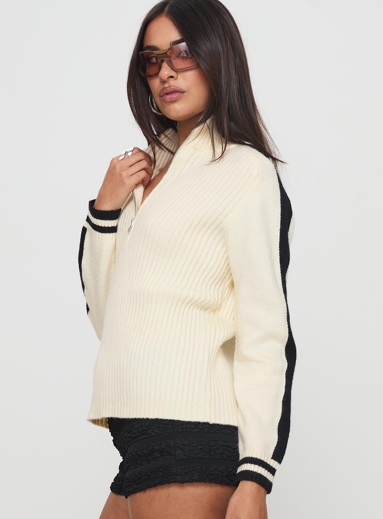 Mandee Quarter Zip Knit Sweater Cream、mySite、solidvoid