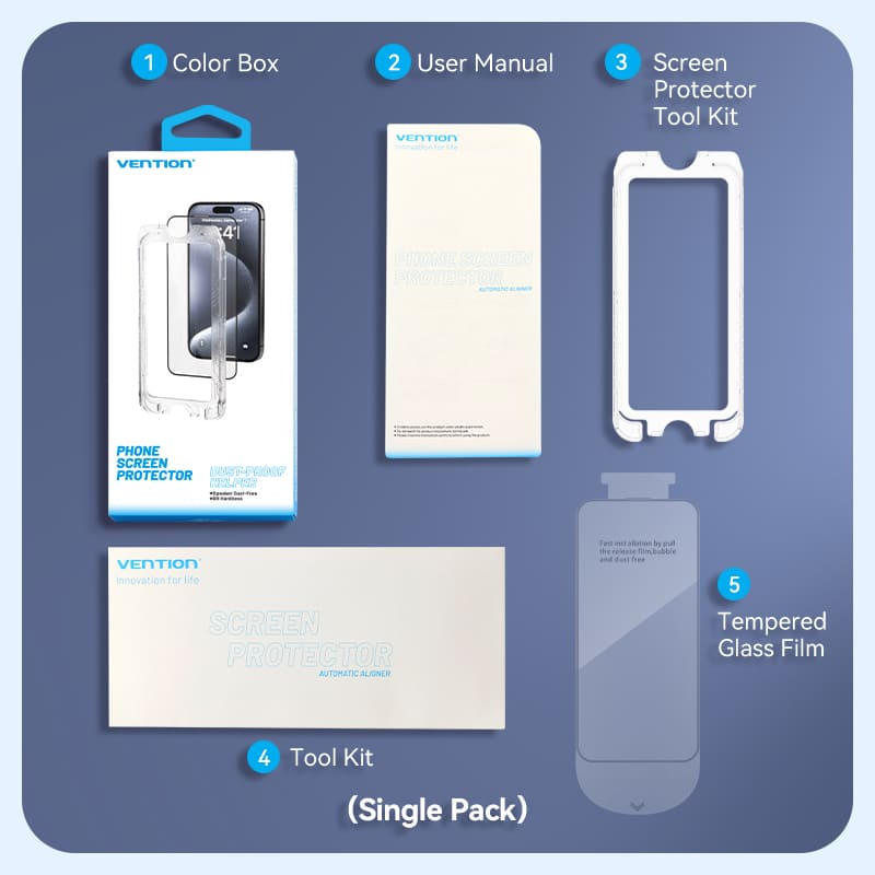 Vention HD Tempered Glass Screen Protector for iPhone 15 with Dust-Free Installation Tool、mySite、fannypackpong
