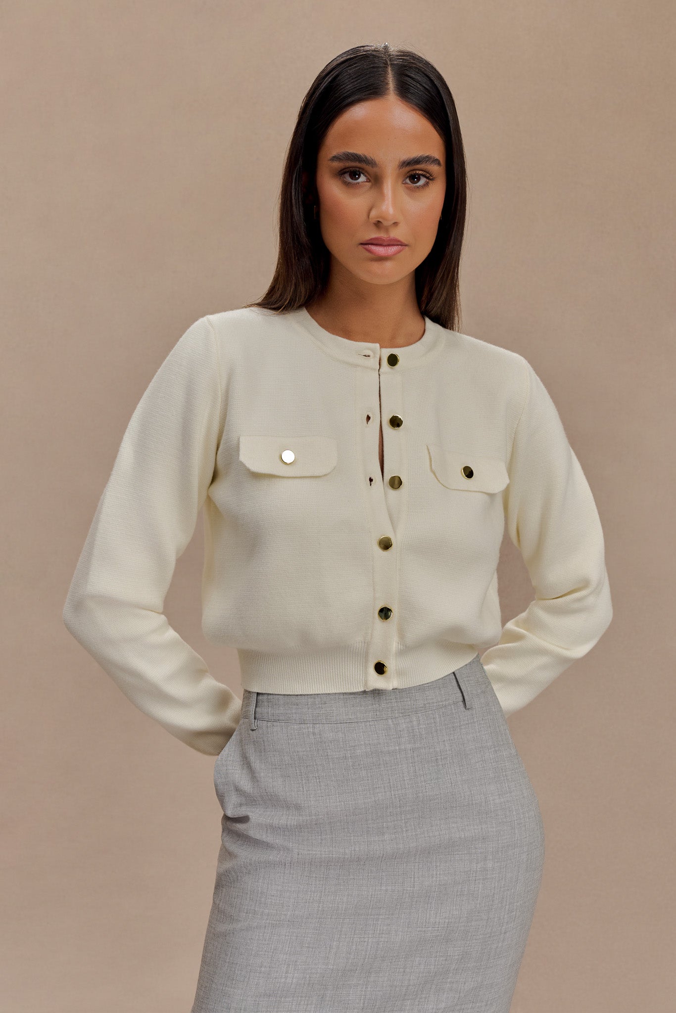 Tabitha Knit Cardigan - Ivory、mySite、solidvoid