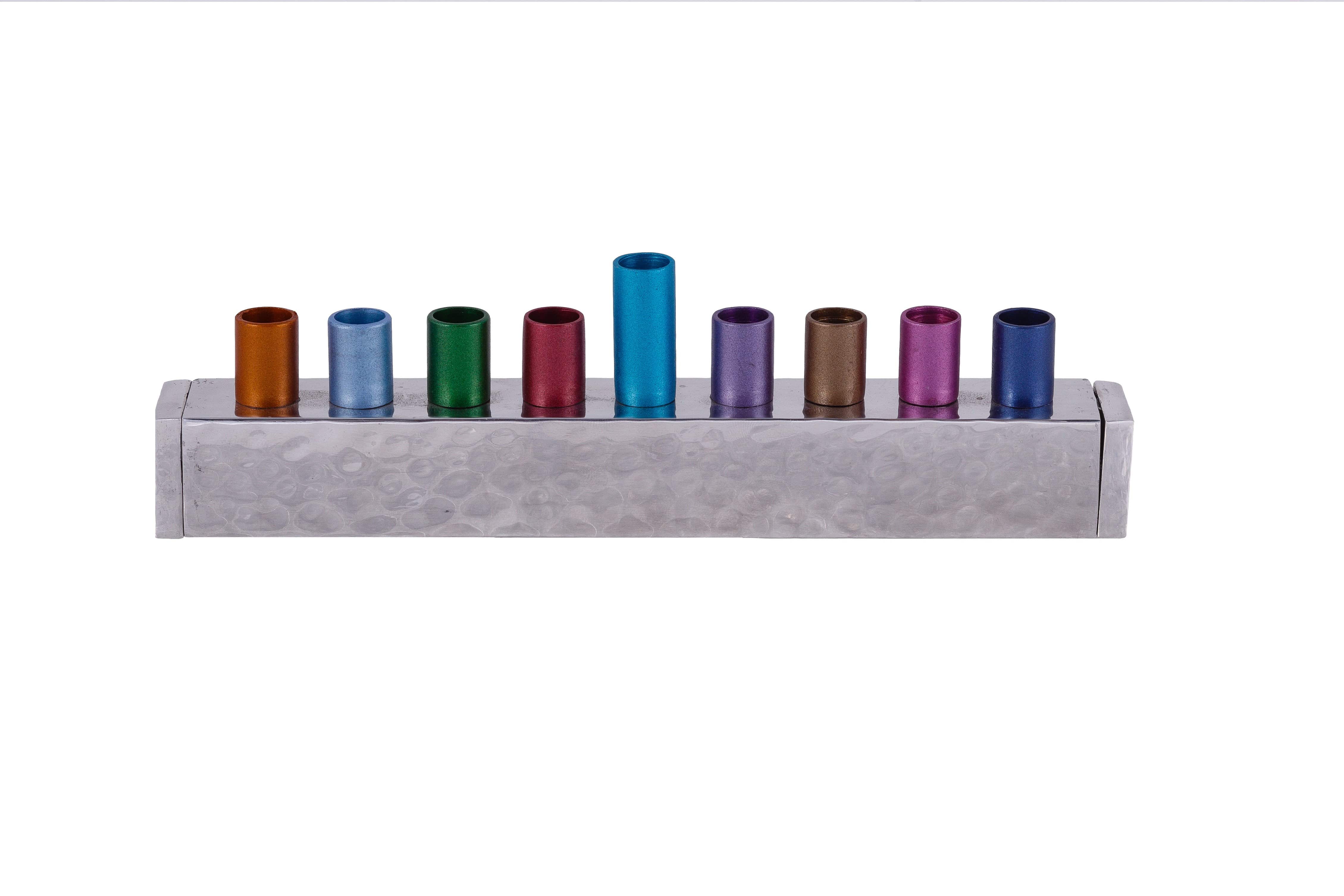 Small Hammered Strip Menorah by Yair Emanuel - Multicolored、mySite、topwebapps