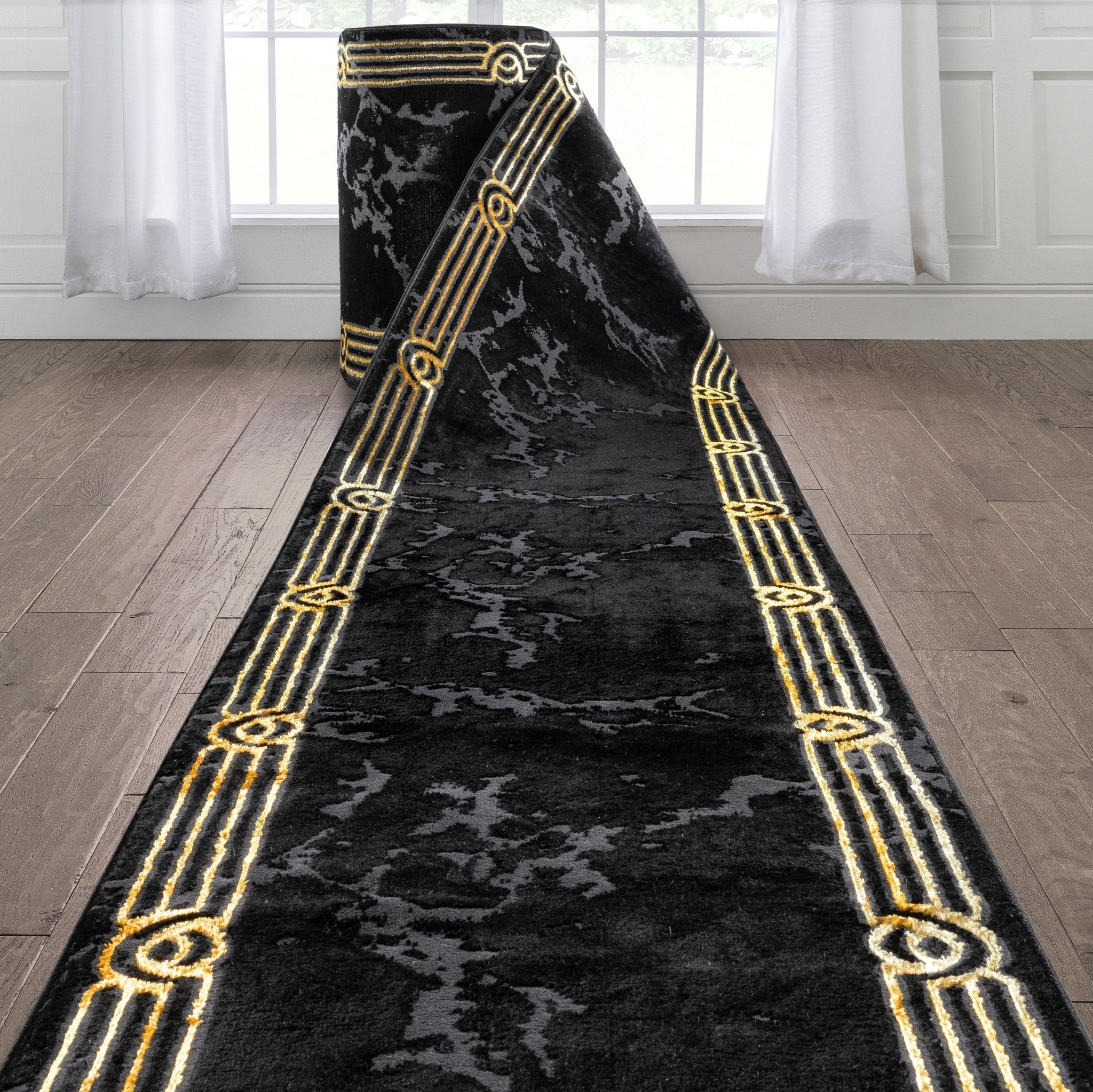 Custom Size Runner Huntington Glam Marble Black Gold Choose Your Width x Choose Your Length Hallway Runner Rug、mySite、gigharbornorthrealestate