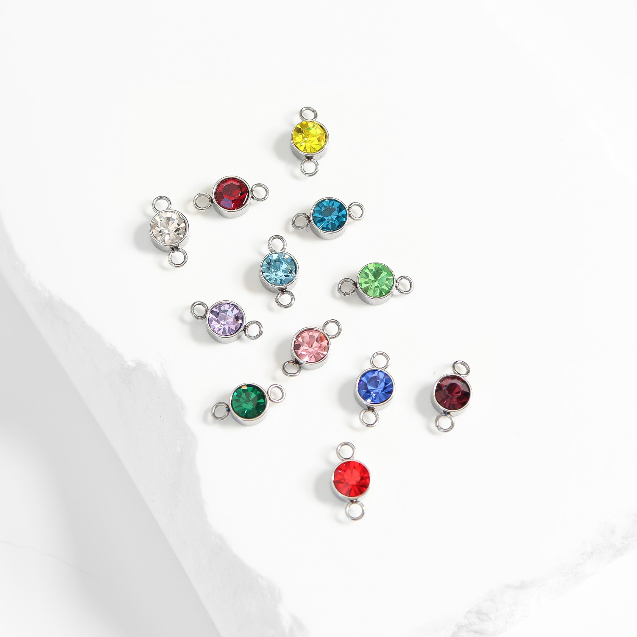 Stainless Steel Round Cubic Zirconia Birthstone Connector Charm / PDL0121、mySite、dreamappss