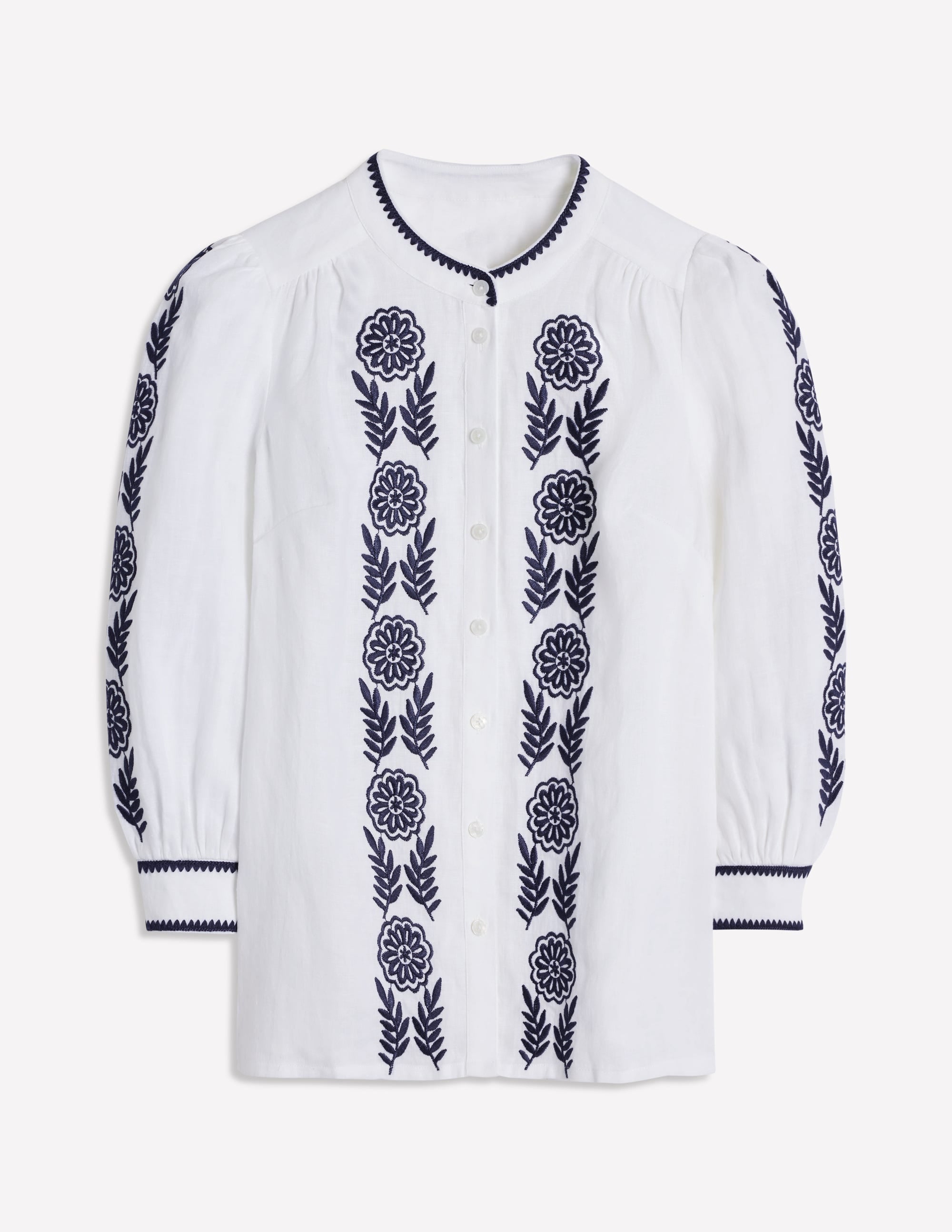  Alicia Linen Top-White, Navy Floral Embroidery、mySite、ashleygrahame