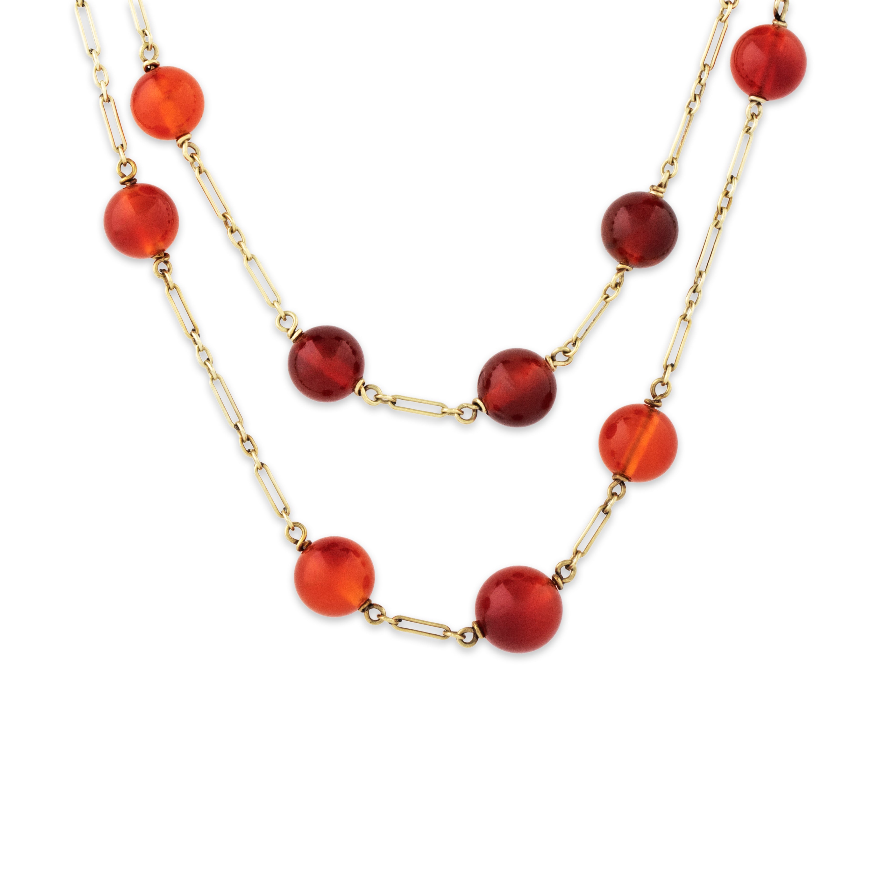 Antique Art Deco 14k Yellow Gold Carnelian Bead Double Stranded Necklace 16、mySite、hinf8tx79
